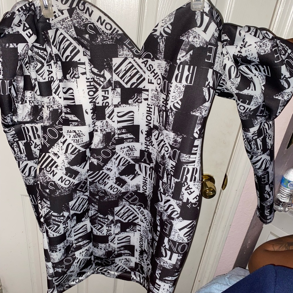 ASOS Gorgeous newspaper print puff sleeve bardot dress. Worn once
